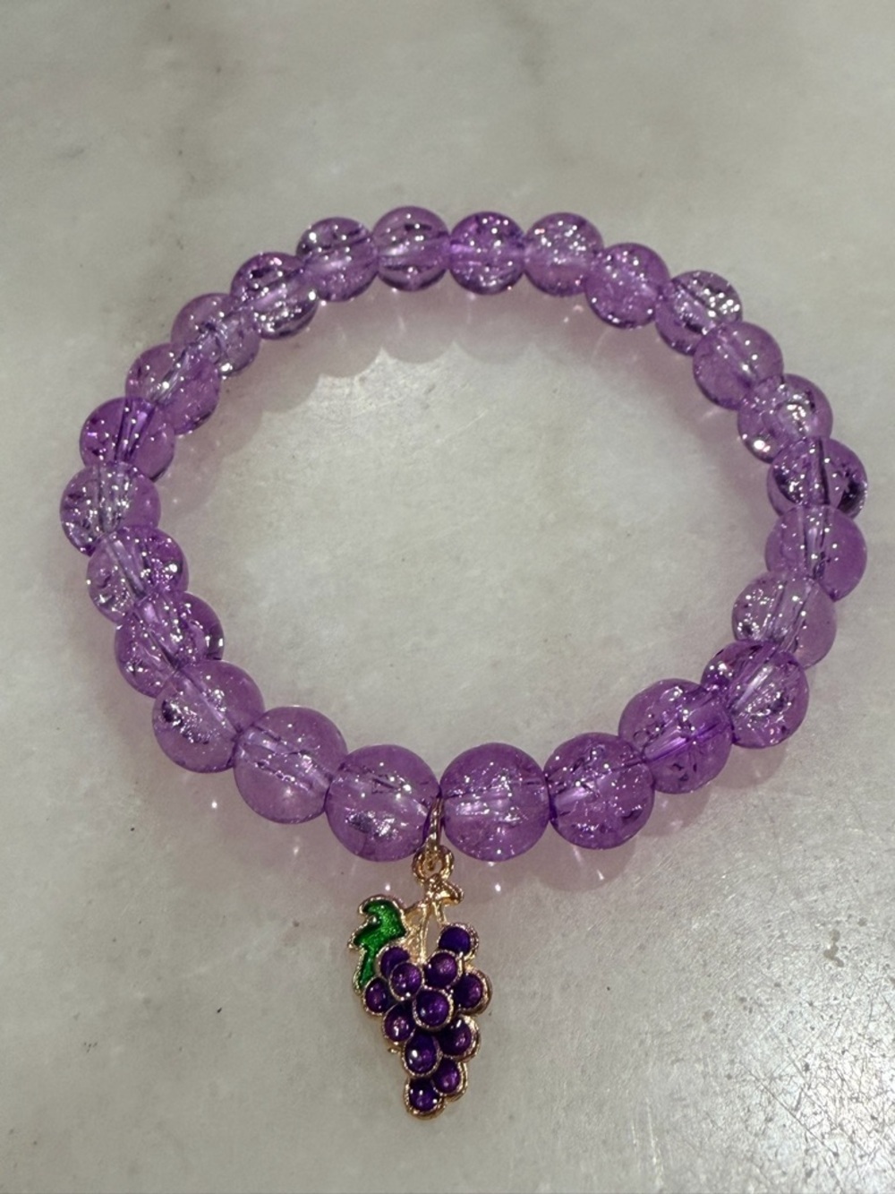Purple Glass Bead Bracelet with Grape Charm